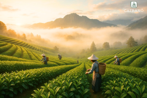 Đồi chè Alishan Đài Loan với sương mù bao phủ