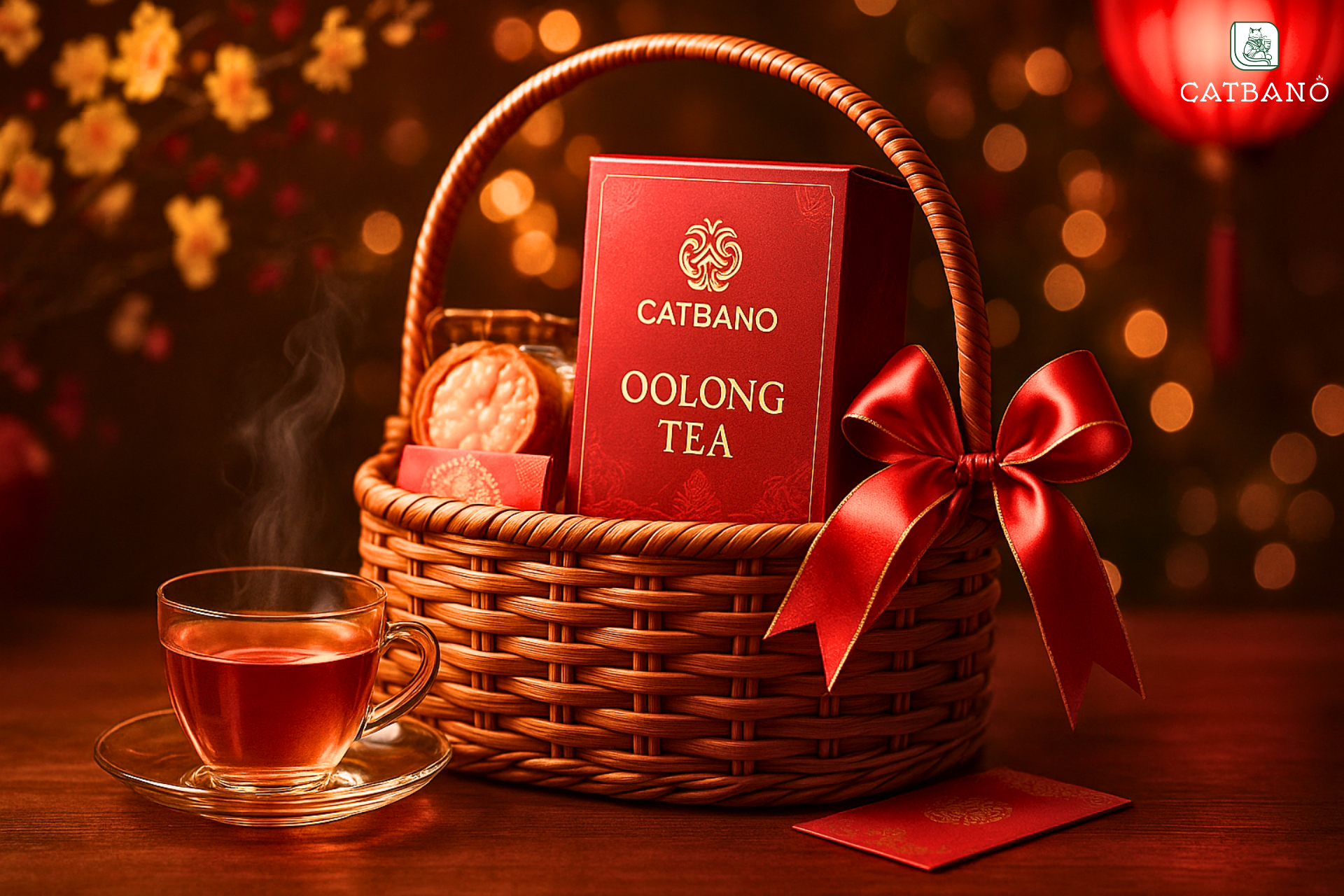 Giỏ quà Tết sang trọng tại Catbano với trà Oolong