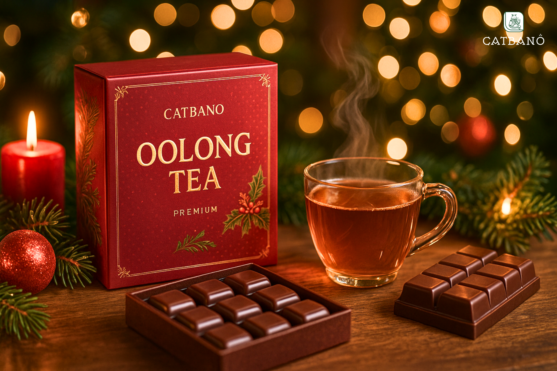 Hộp quà trà Oolong và sôcôla cho Giáng Sinh ấm áp