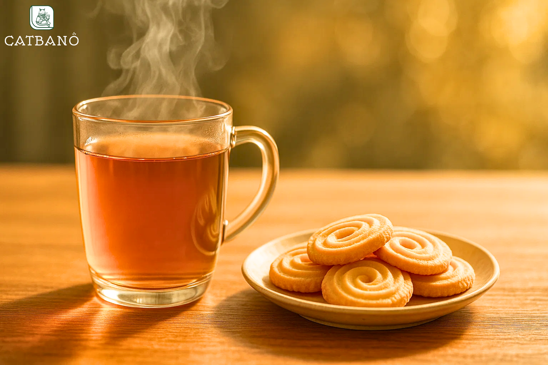 Ly trà Oolong kết hợp bánh quy bơ giòn tan