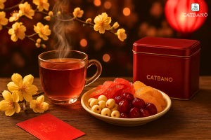 Trà Oolong Tết kết hợp mứt trái cây và hạt sen