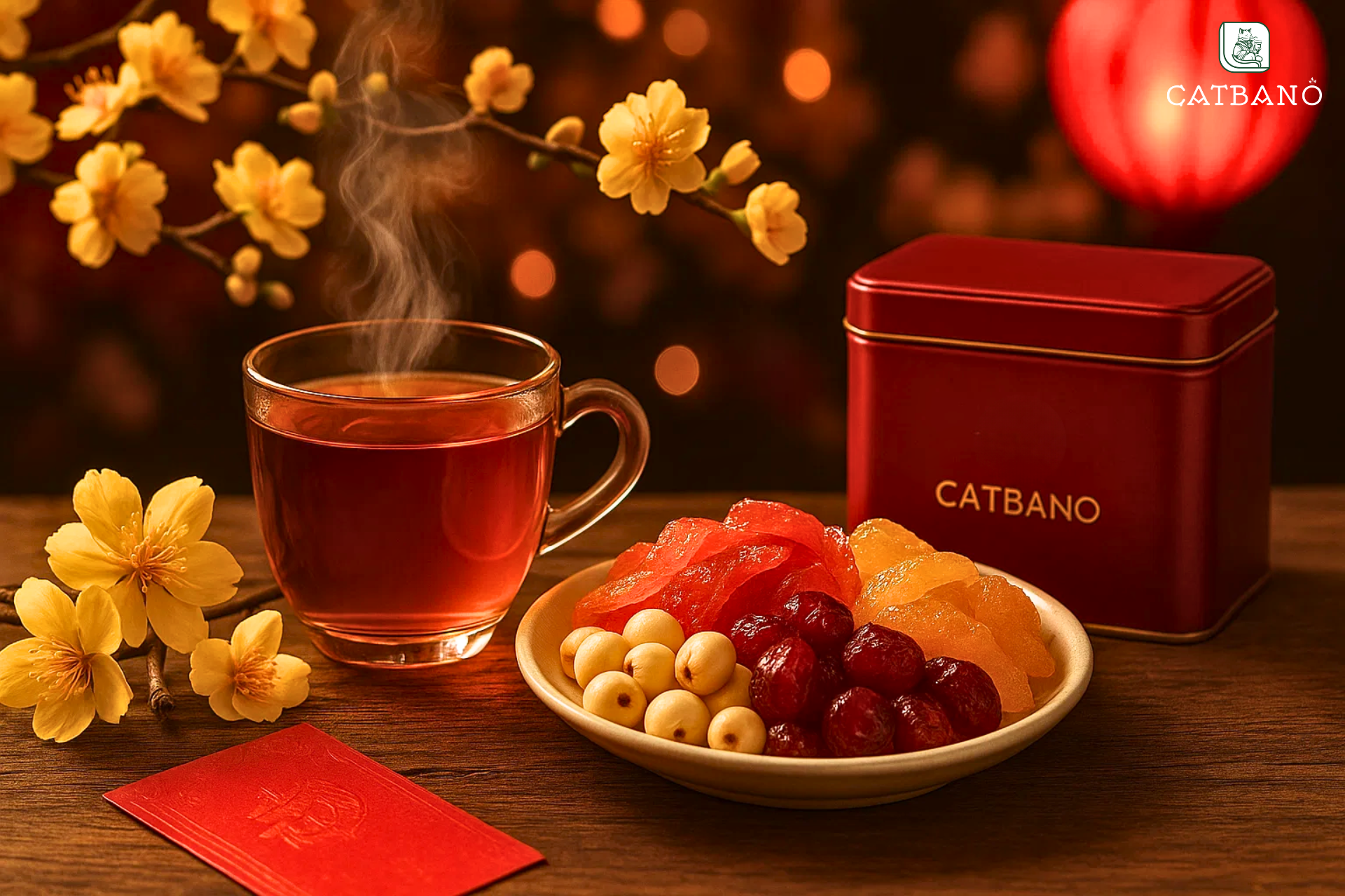 Trà Oolong Tết kết hợp mứt trái cây và hạt sen