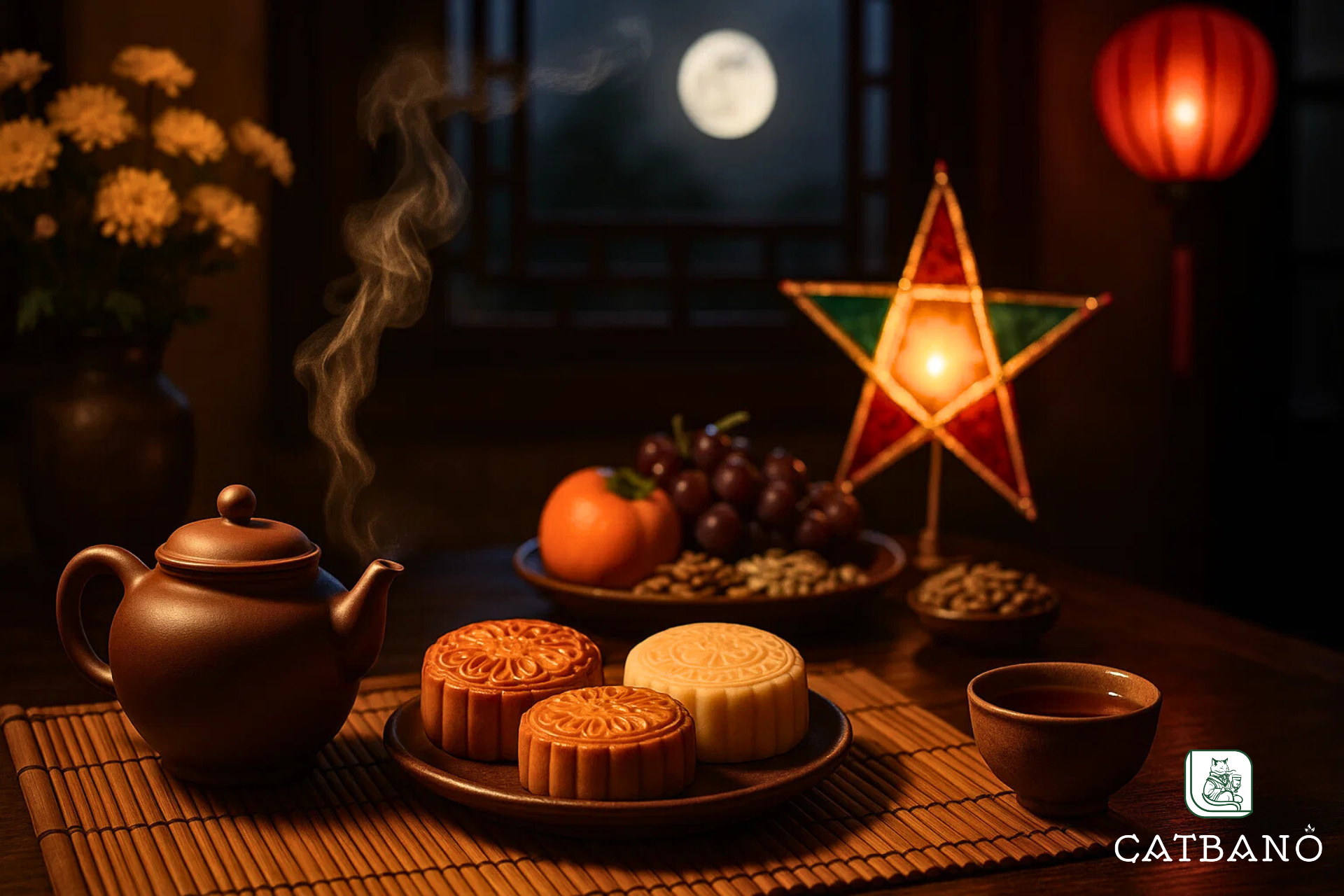 Trà Oolong kết hợp bánh trung thu truyền thống