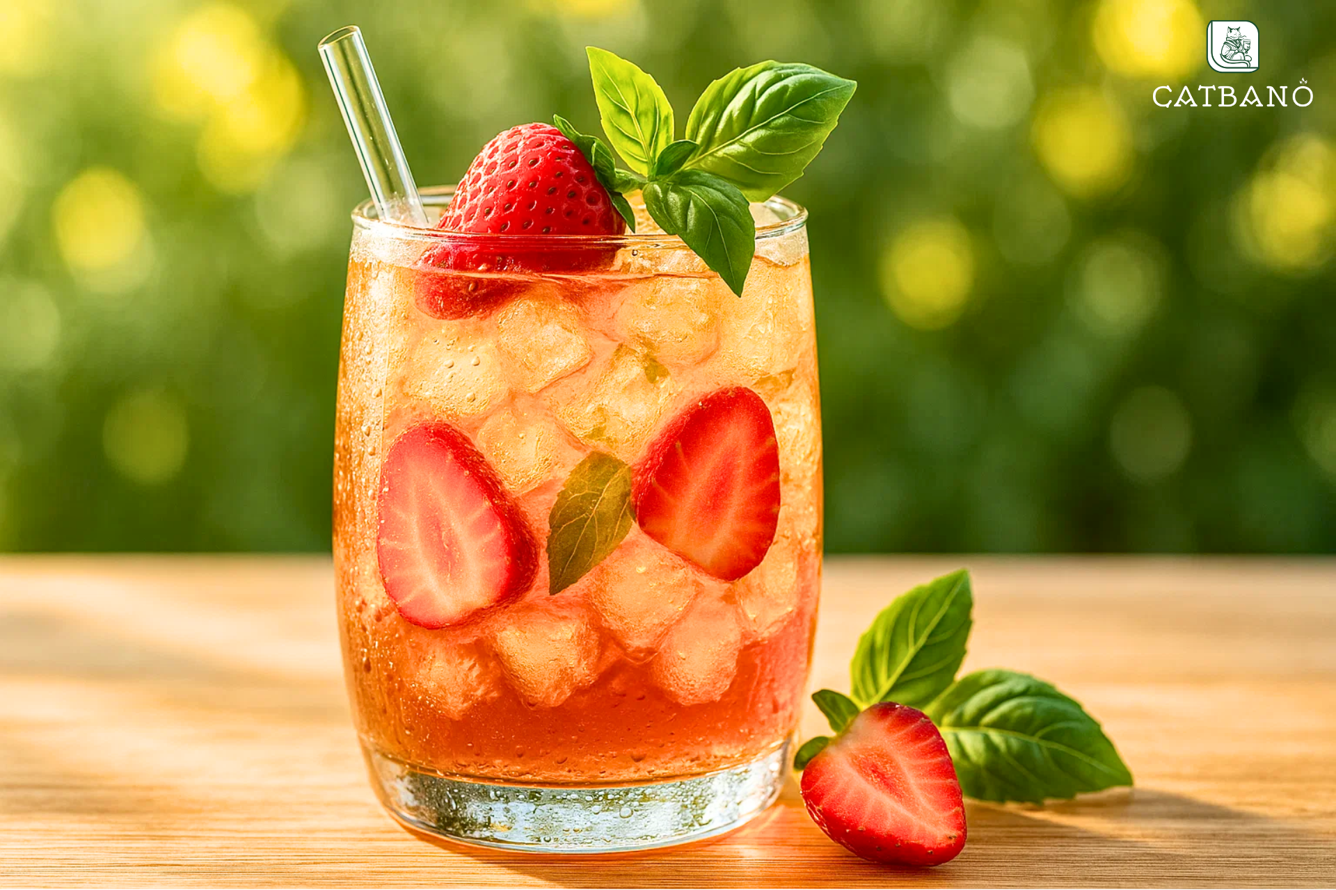 Trà Oolong lạnh kết hợp dâu tây và húng quế