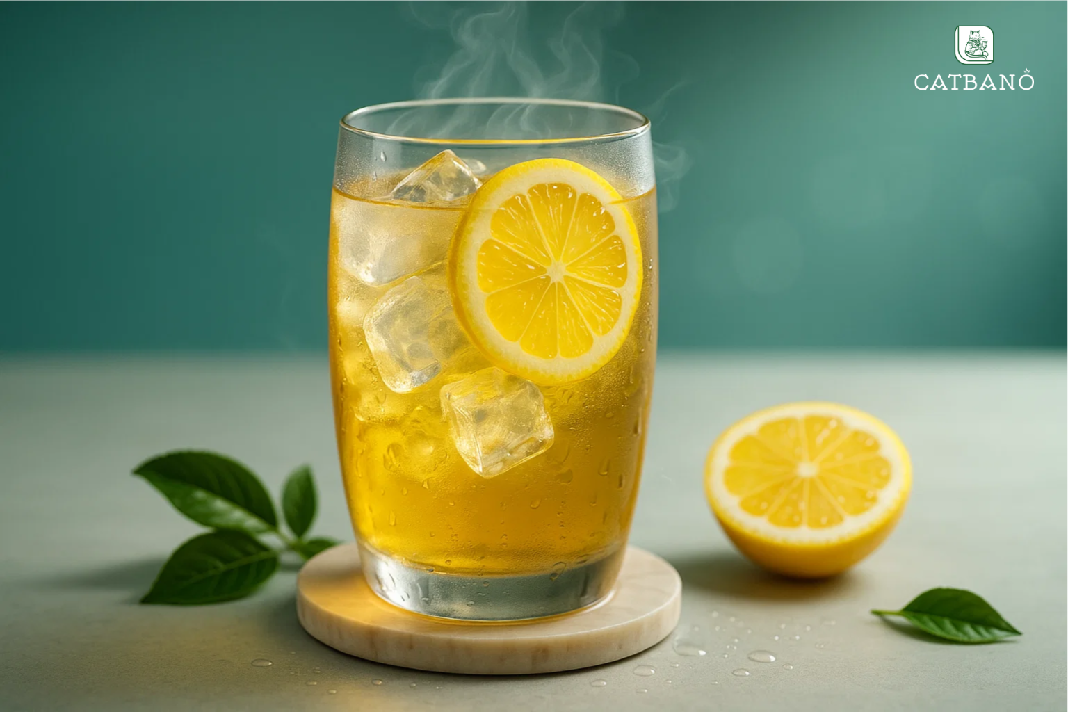 Ly Oolong cold brew mát lạnh với lát chanh.