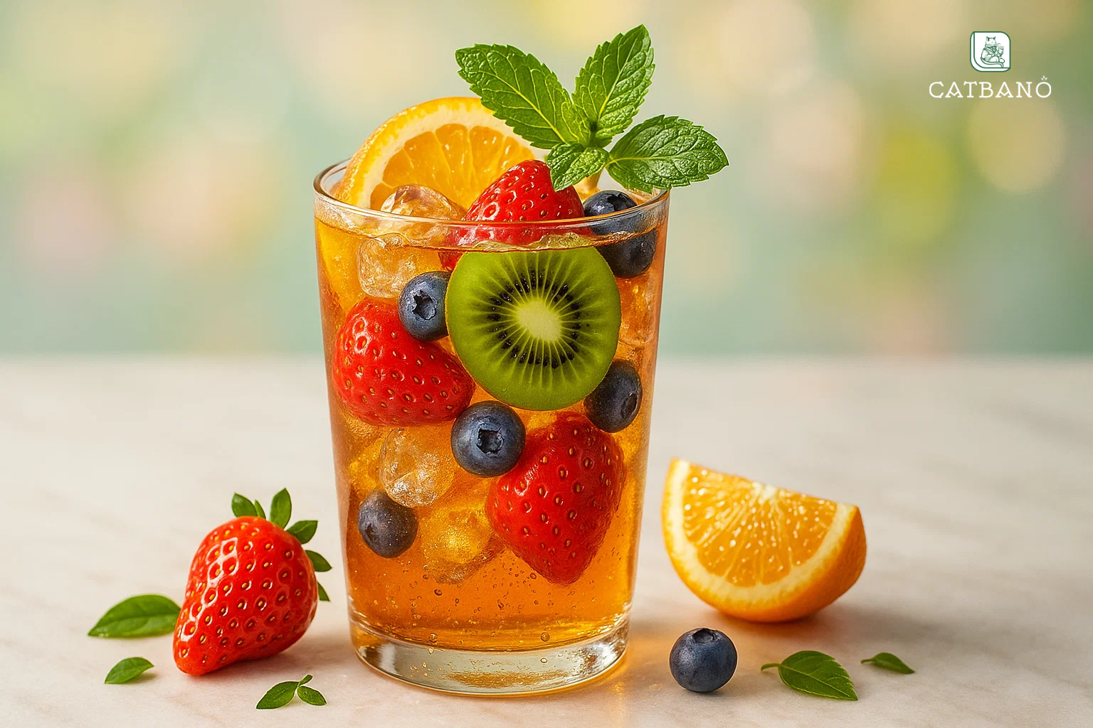 Trà Oolong trái cây tươi đầy màu sắc.