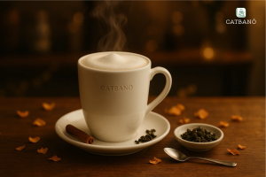 “Ly trà Oolong latte nóng thơm ngậy tại Catbano”