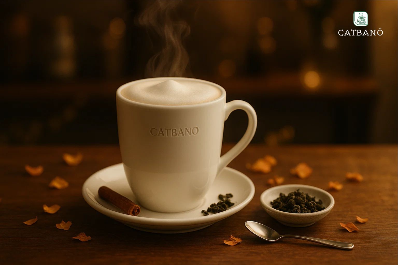 “Ly trà Oolong latte nóng thơm ngậy tại Catbano”