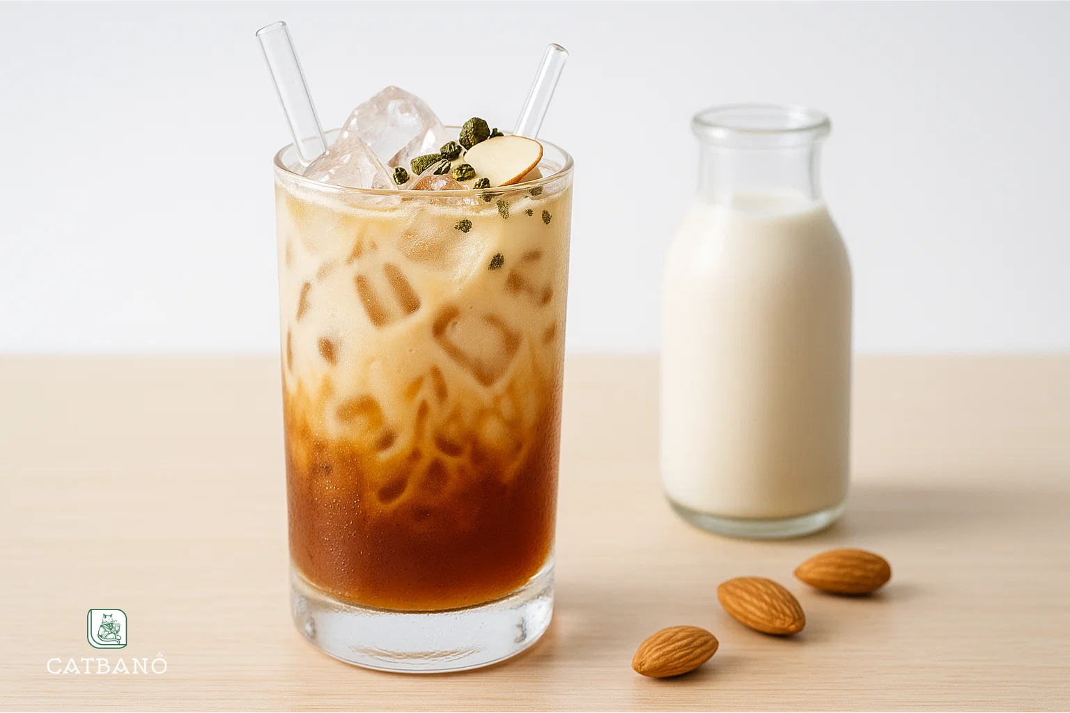 “Trà Oolong latte lạnh với sữa hạnh nhân tươi mát”