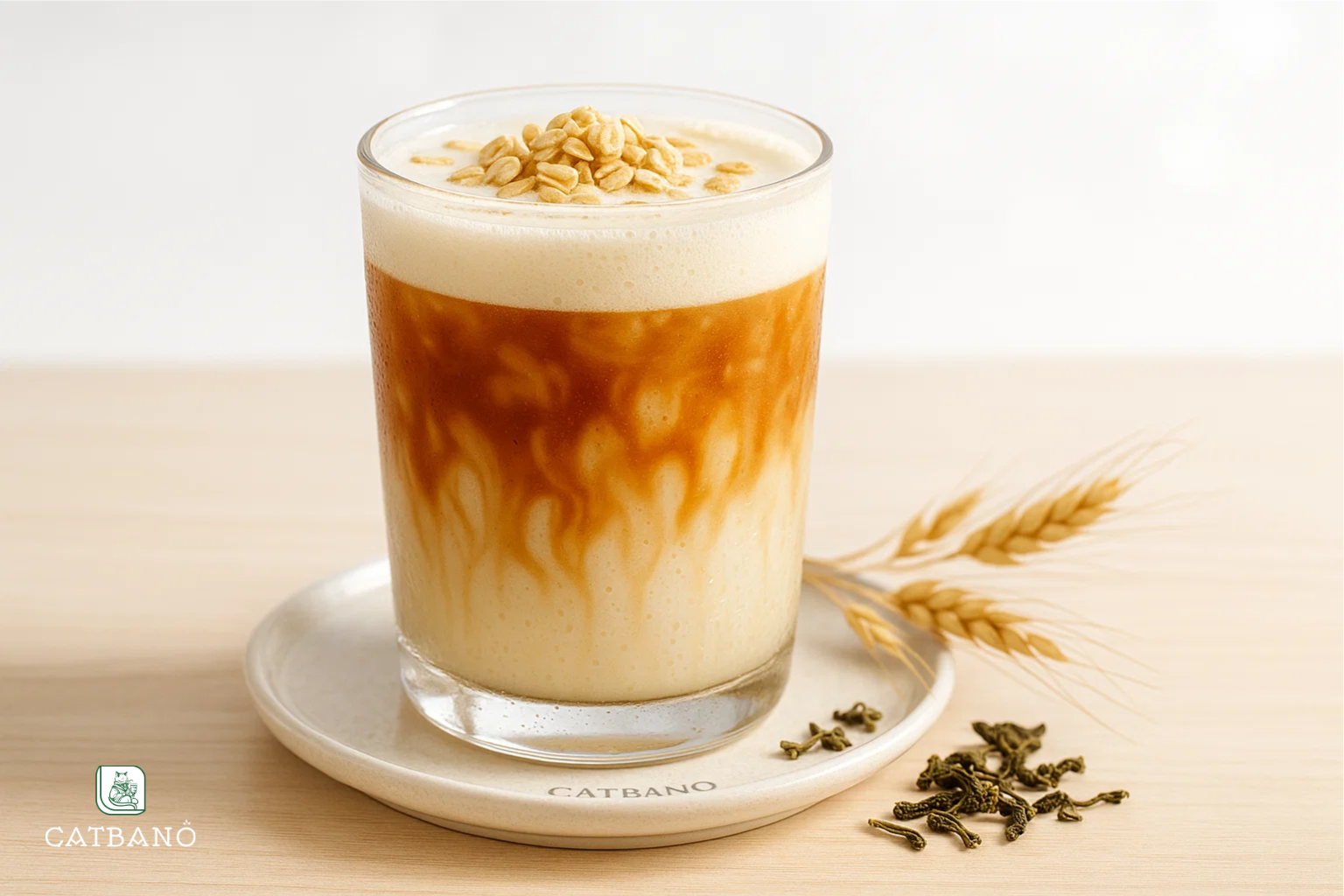 “Trà Oolong latte sáng tạo với sữa yến mạch tại Catbano”