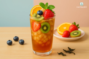 “Ly trà Oolong đá xay trái cây tươi mát đầy màu sắc”
