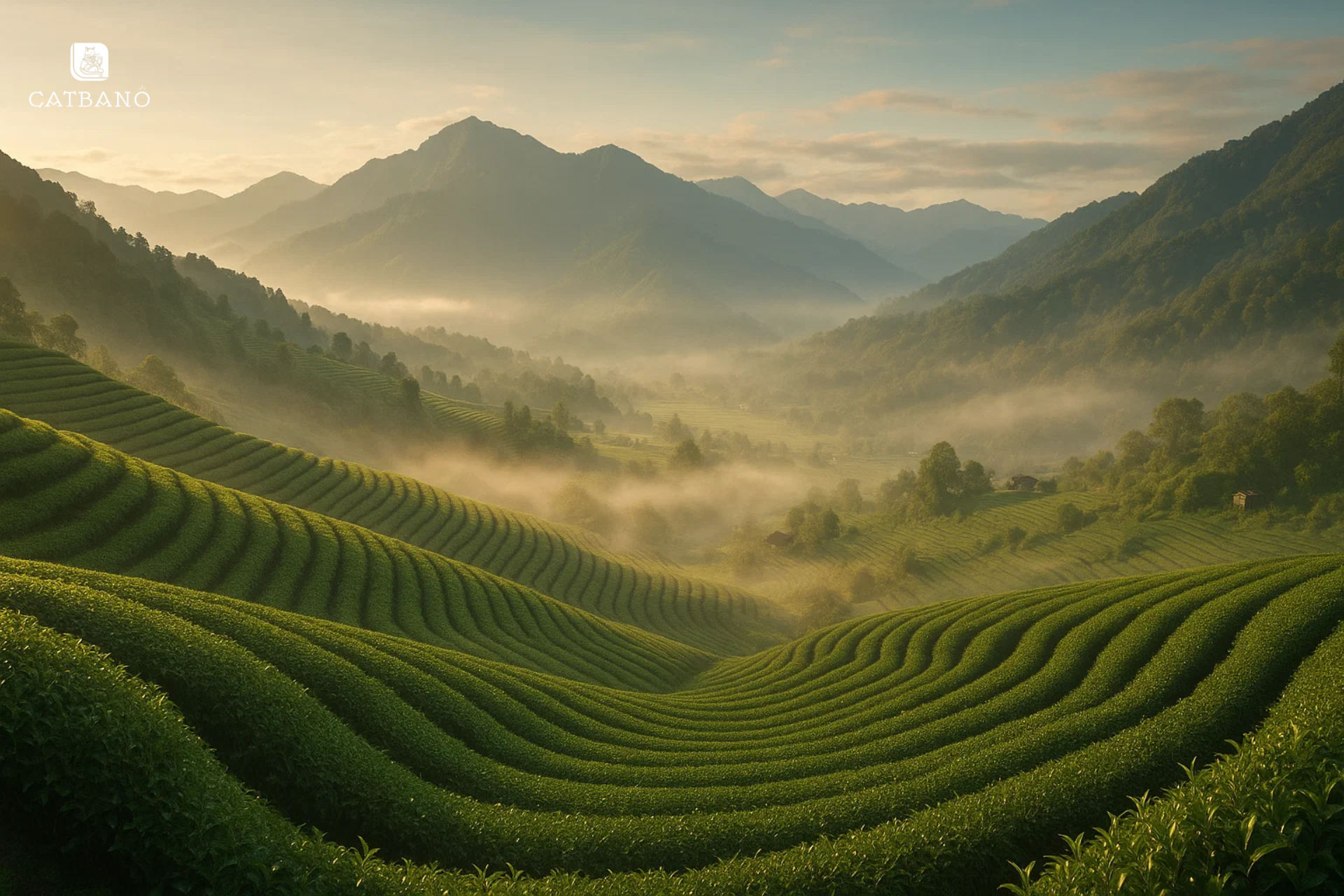 Đồi trà Oolong Alishan tại Đài Loan trong sương sớm