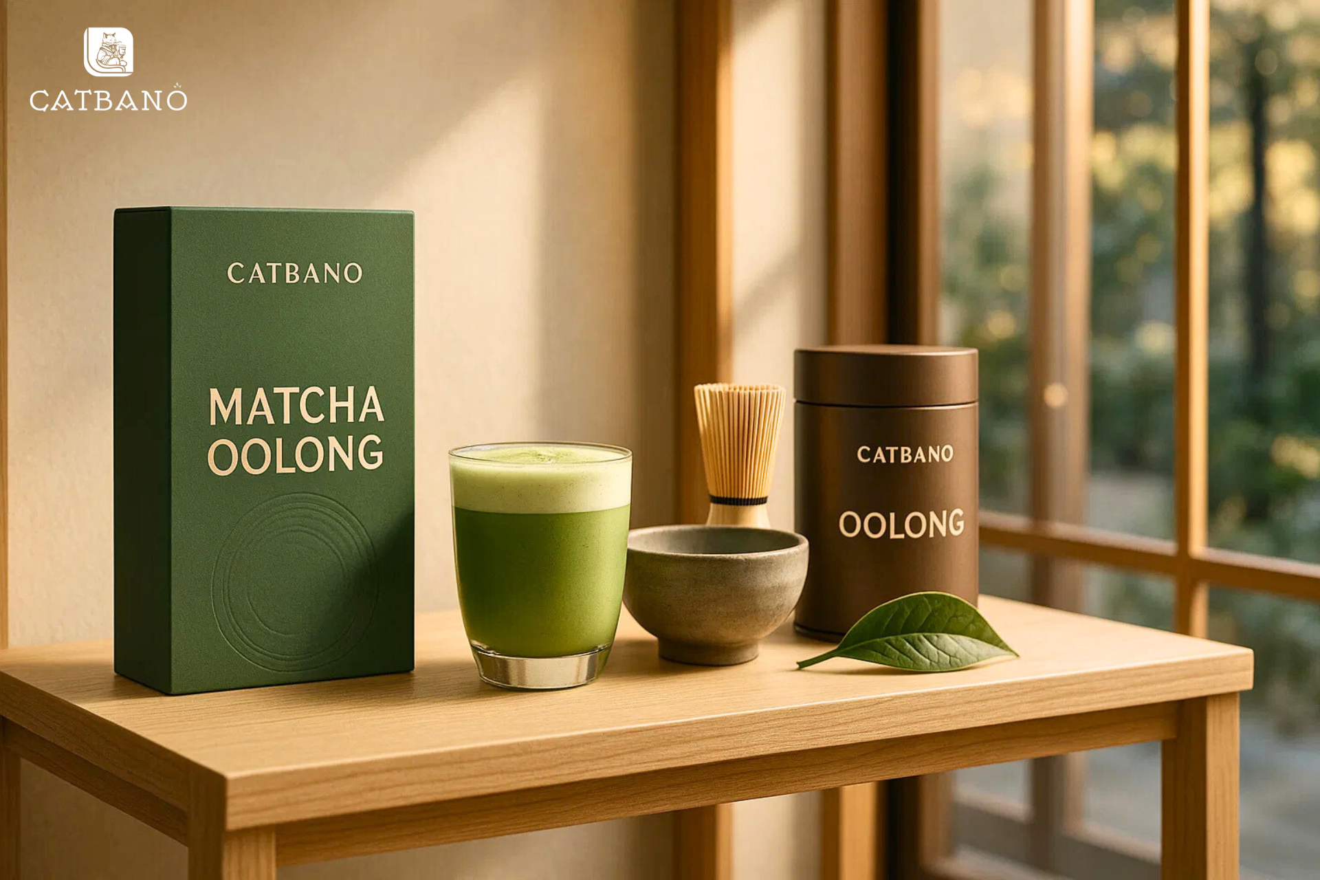 Góc trưng bày các sản phẩm Matcha và Oolong.