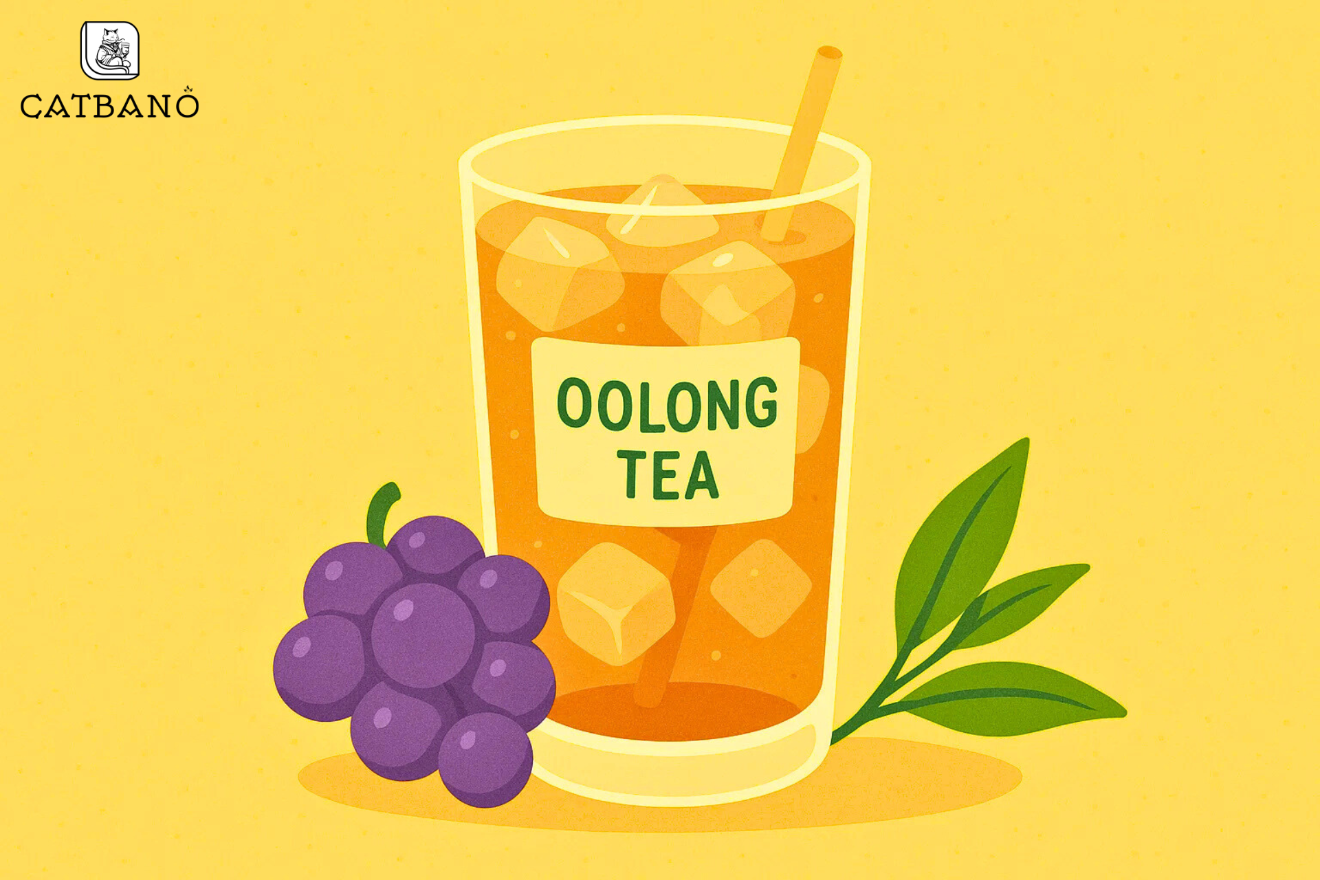 Hình minh họa ly trà Oolong nho phong cách hiện đại, tông màu tươi sáng.
