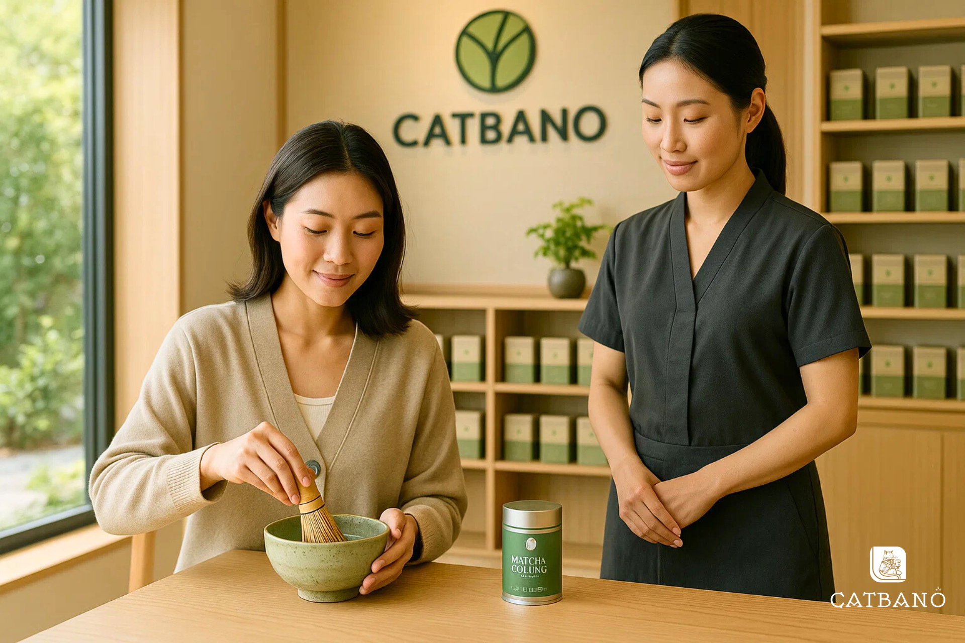 Khách hàng trải nghiệm thử Matcha Oolong tại showroom.