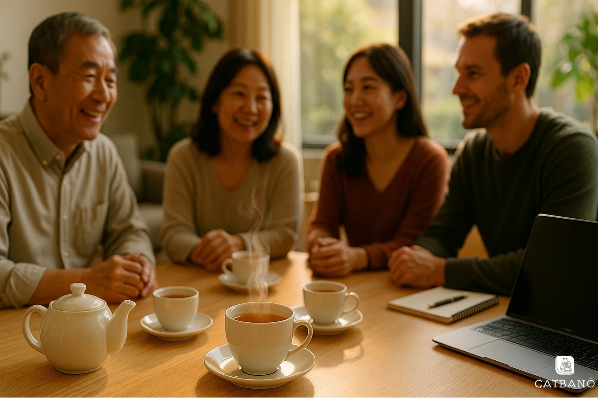 Không khí trò chuyện bên tách trà tạo sự gần gũi, thân mật, phù hợp trong cả gia đình lẫn công việc.