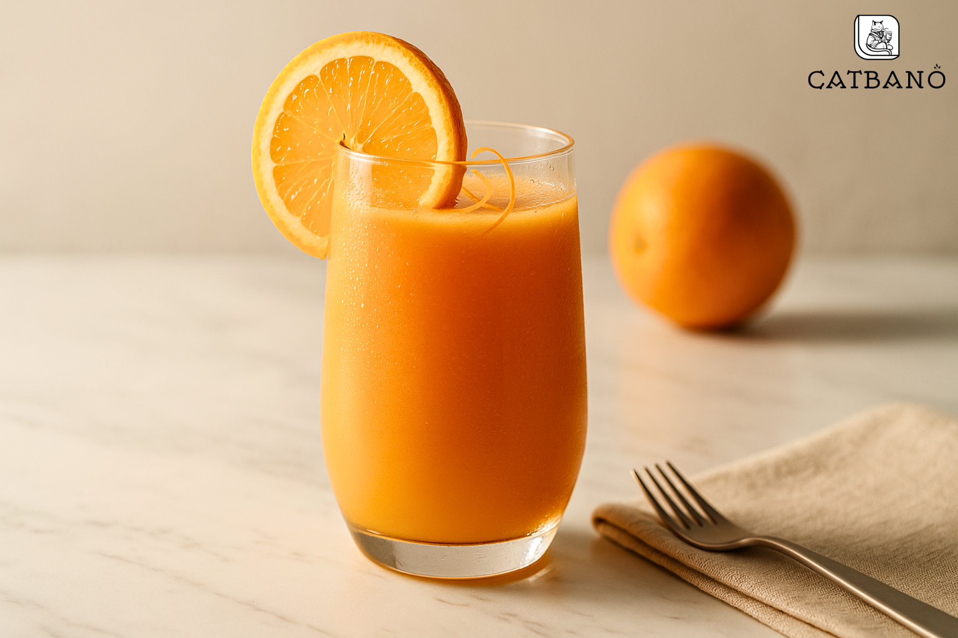 Ly Oolong cam sáng màu, lát cam tươi đặt trên miệng ly