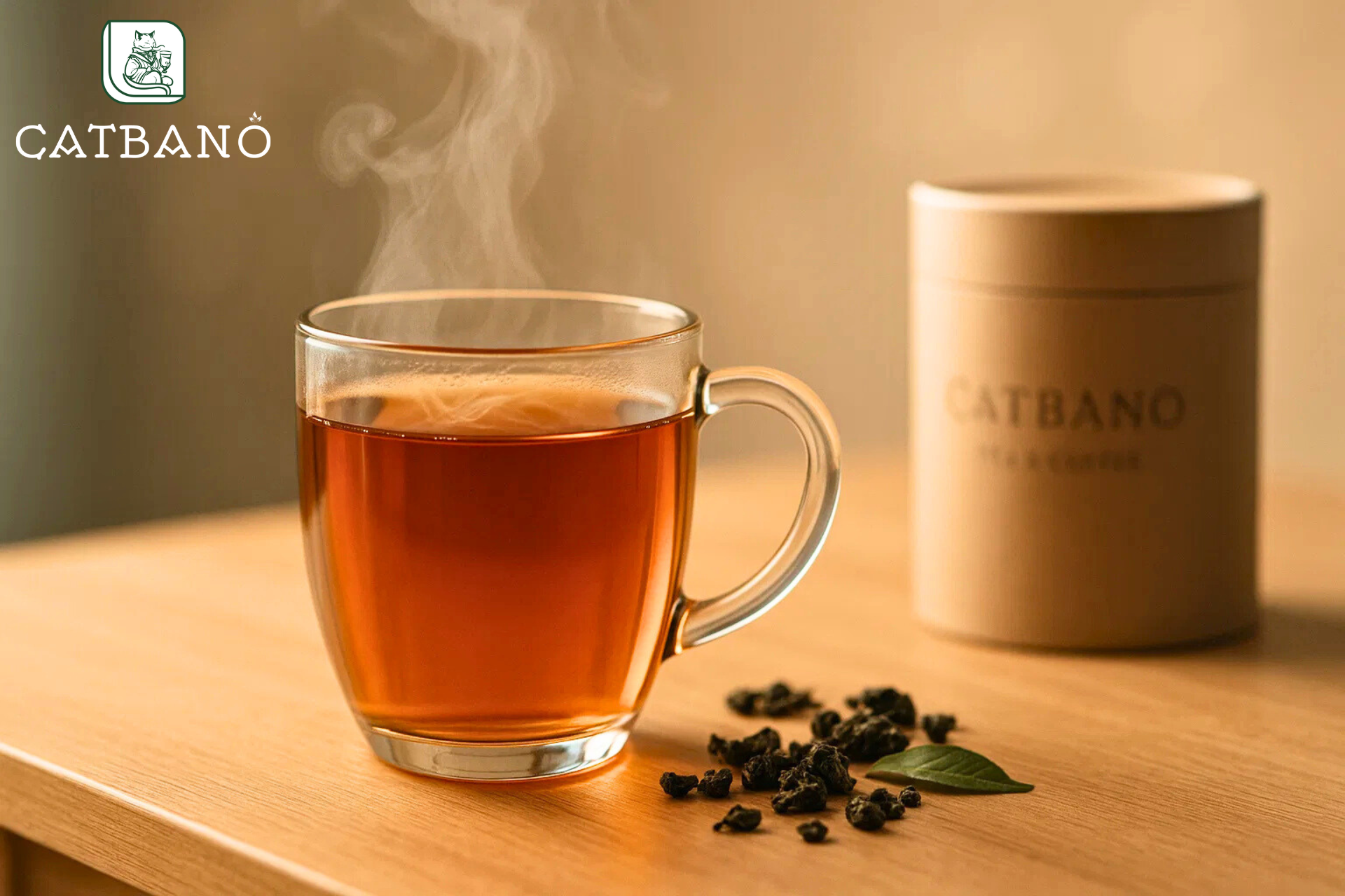 Ly trà Oolong trong studio, ánh sáng mềm, gợi cảm giác thư giãn, tinh thần bình tĩnh