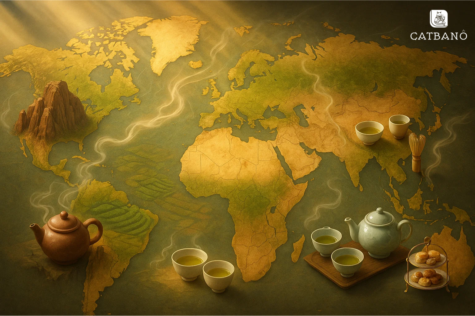 Bản đồ thế giới với các quốc gia biểu tượng cho phong cách Oolong.