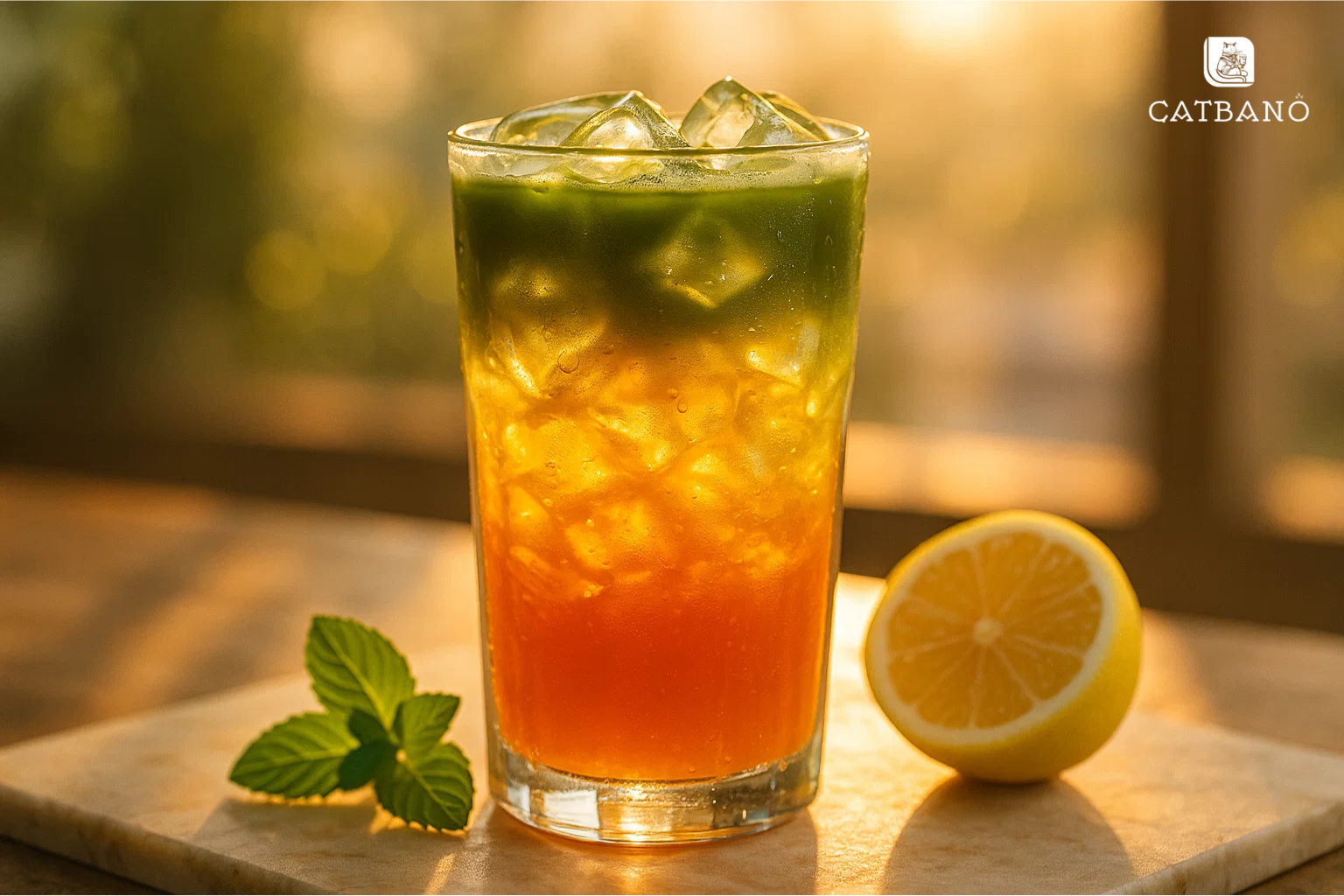 Matcha Oolong Sunrise với hiệu ứng nhiều tầng màu sắc.